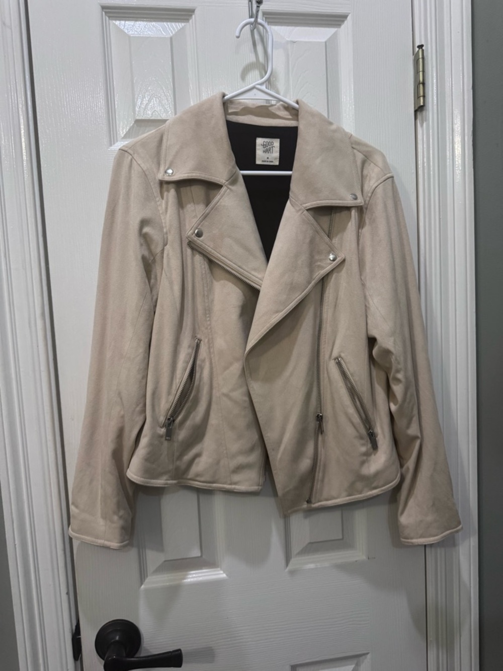 Good Hart Cream Faux Suede Moto Jacket